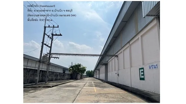 BST1345 ให้เช่าคลังสินค้าและโกดังขนาดใหญ่ ถนนชลบุรีบ้านบึง ใกล้มอเตอร์เวย์ พื้นที่ 9,072 ตร.ม.